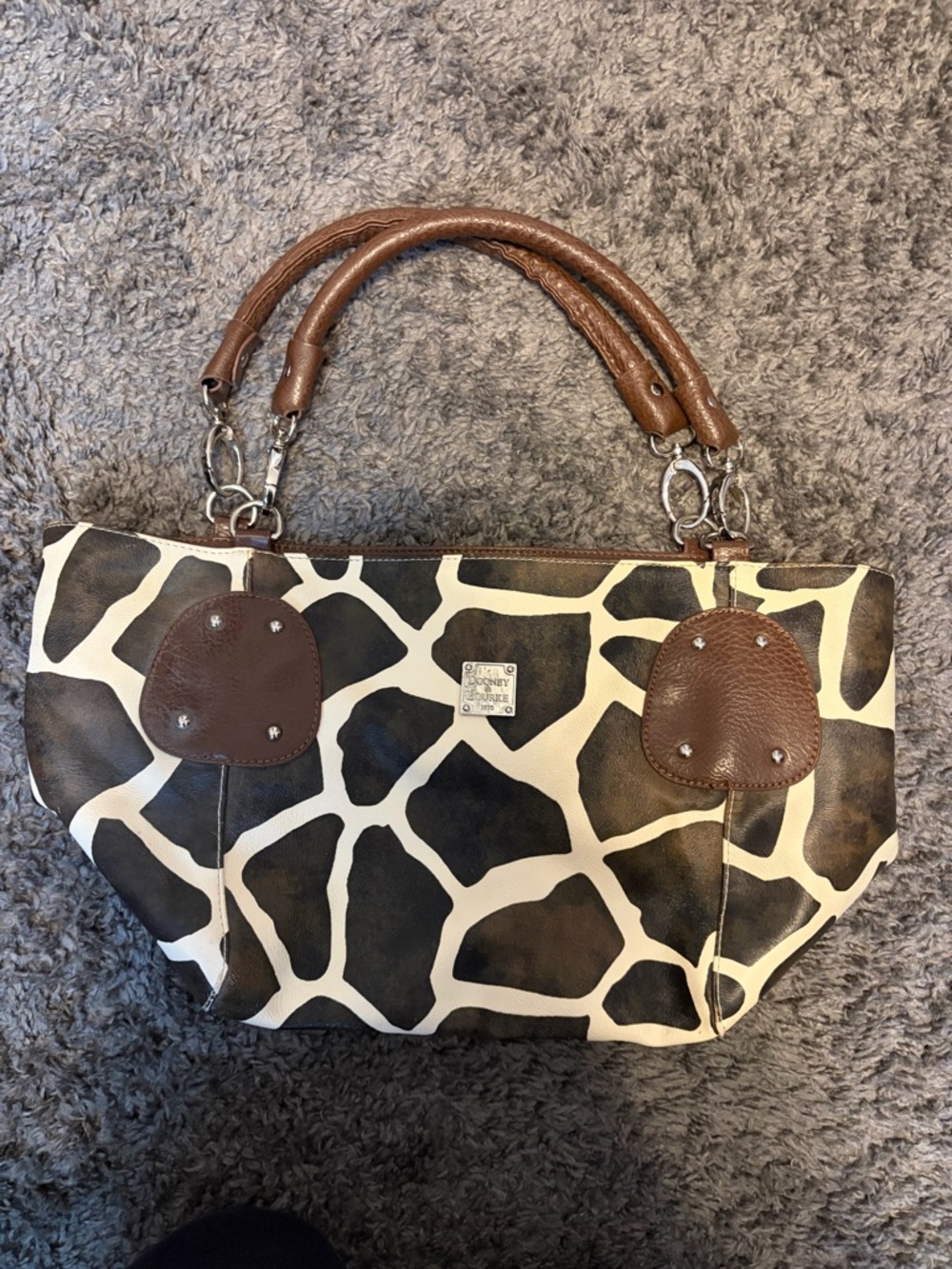 Dooney & Bourke Brown & Cream Giraffe Print Leather Tote
